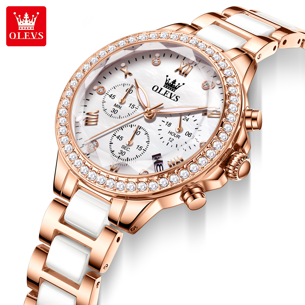 Luxury Ceramic Watch - OLEVS 9999 Bayanlar Kuvars Saat Seramik